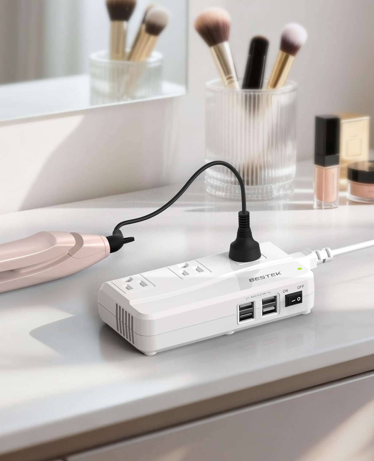 BESTEK Universal Travel Adapter 220V to 110V Voltage Converter with 0-2.4A 4 Port USB Charging and UK/AU/US/EU Worldwide Plug Adapter (White) - Image 5