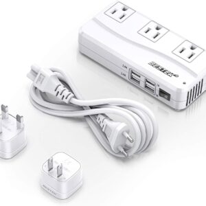 BESTEK Universal Travel Adapter 220V to 110V Voltage Converter with 0-2.4A 4 Port USB Charging and UK/AU/US/EU Worldwide Plug Adapter (White)