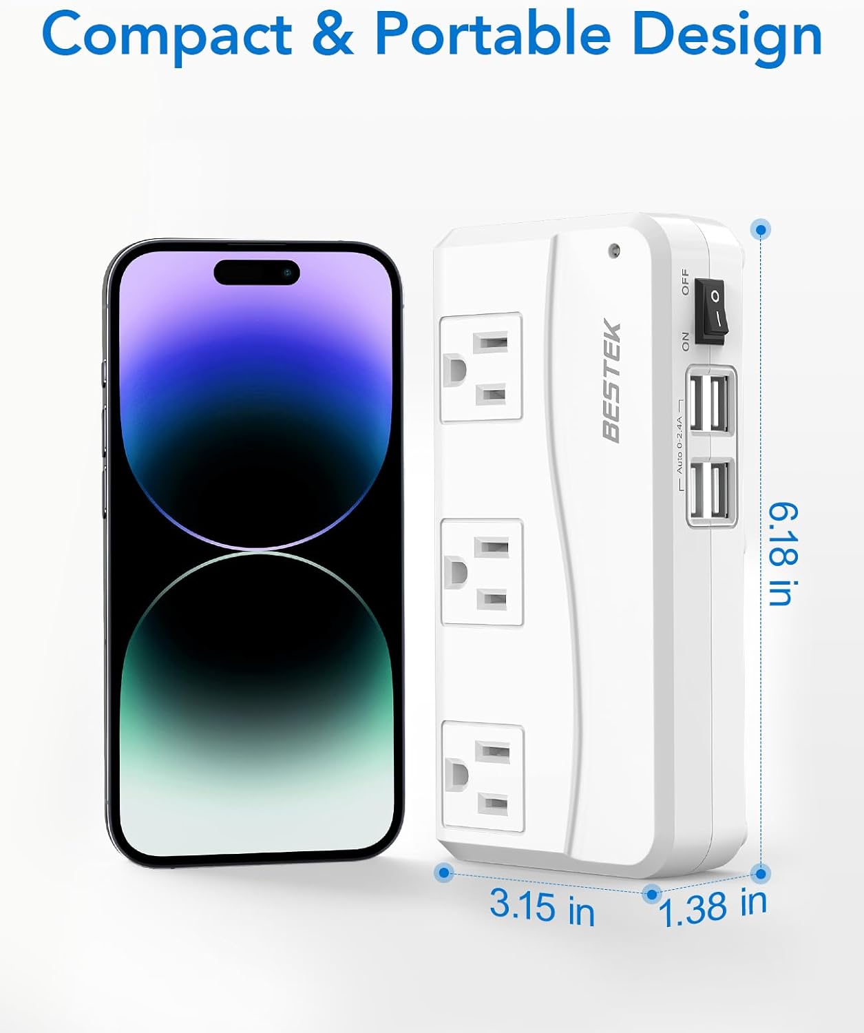 BESTEK Universal Travel Adapter 220V to 110V Voltage Converter with 0-2.4A 4 Port USB Charging and UK/AU/US/EU Worldwide Plug Adapter (White) - Image 9